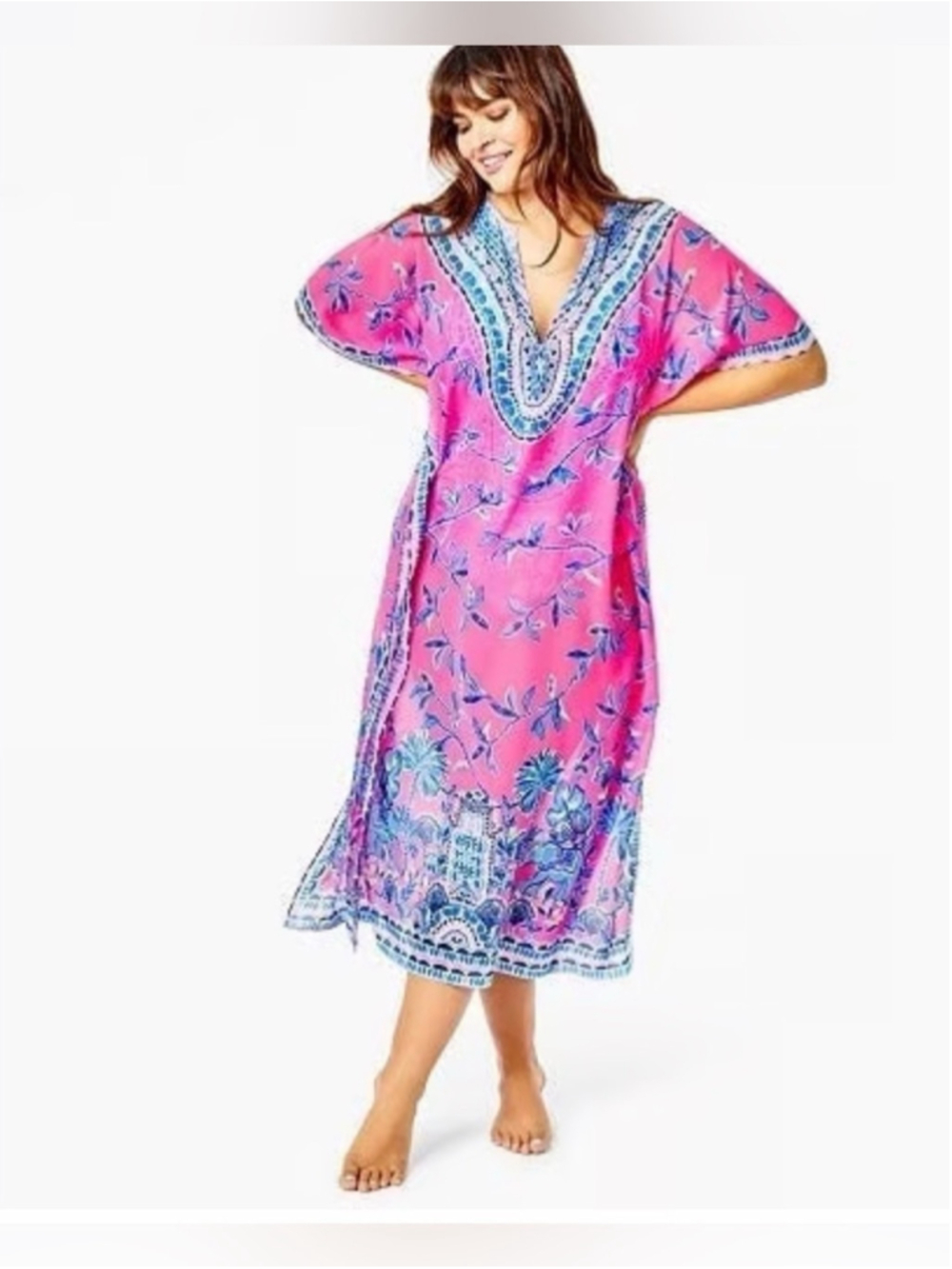 Pink Floral Caftan Swim Cover-Up